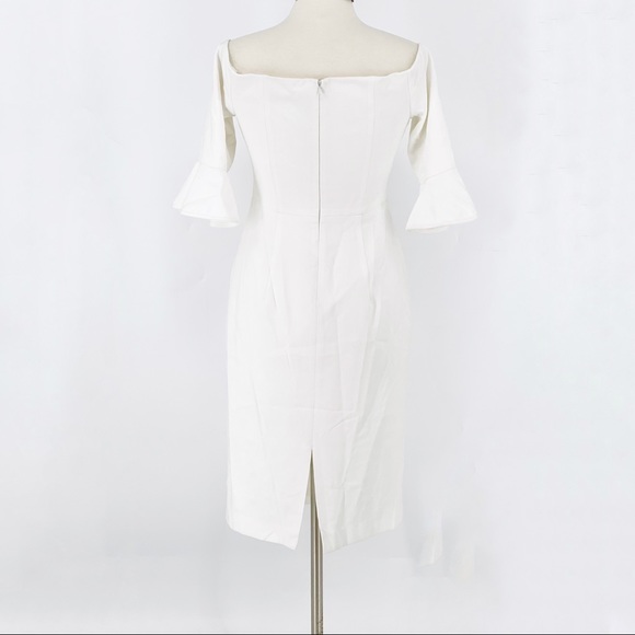 Black Halo Womens 8 Madigan Sheath Dress Off Shoulder Soft Knit Stretchy White - Picture 9 of 12